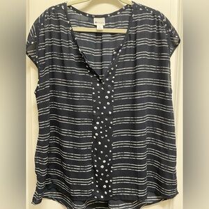 STYLUS Navy and White Patterned Blouse